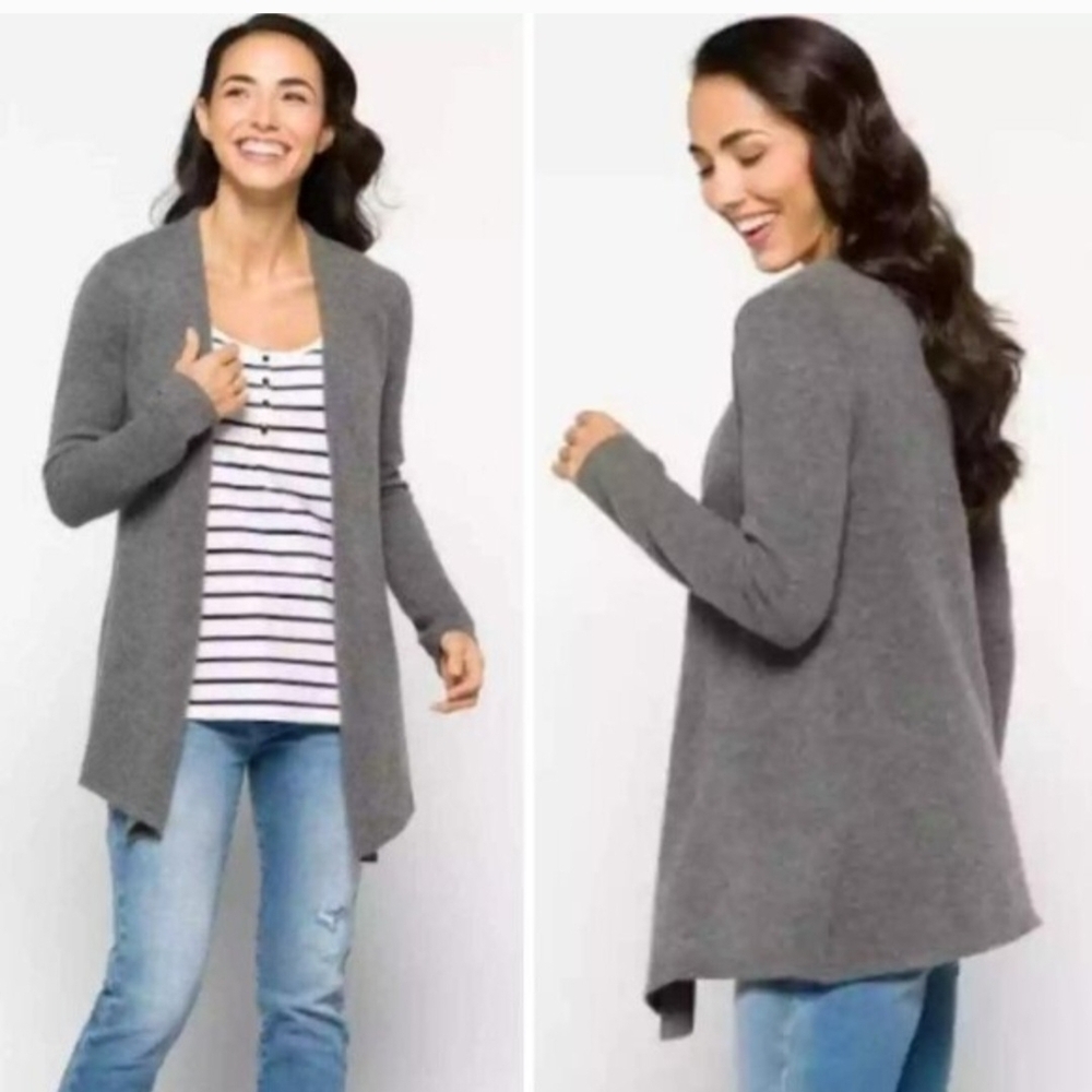 Cashmere Charcoal Gray Open Front Cardigan Womens Large